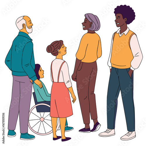 Diverse and inclusive community concept with people of different ages, ethnicities, and abilities together