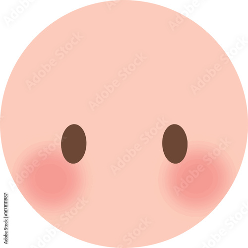 Cartoon red face emoji is blushing.