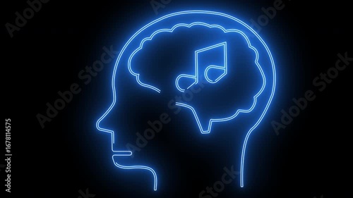 Wallpaper Mural human brain head icon and musical note icon with neon effect Torontodigital.ca