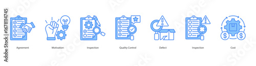 Quality Agreement banner web icon set vector illustration concept with icon of agreement, motivation, inspection, quality control, defect, inspection, cost