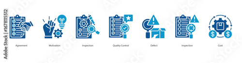 Quality Agreement banner web icon set vector illustration concept with icon of agreement, motivation, inspection, quality control, defect, inspection, cost
