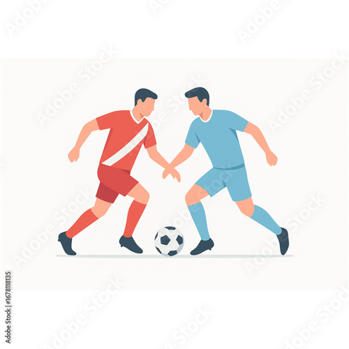Soccer players competing for the ball during a match on a bright field, showcasing the intensity and skill of the sport.