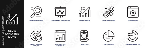 SEO and Analytics Line Icon Set