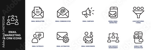Email Marketing and CRM Line Icon Set