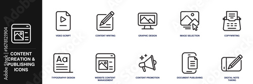 Content Creation and Publishing Line Icon Set
