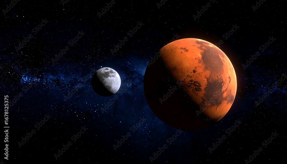 Obraz premium Mars and Moon in Space