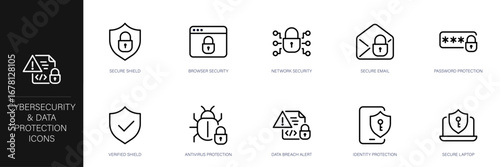 Cybersecurity and Data Line Icon Set