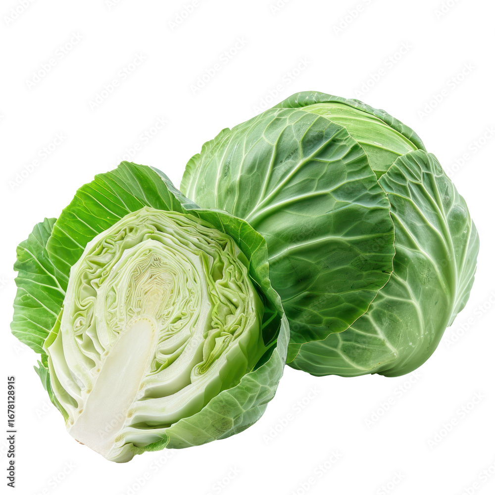 Fototapeta premium whole and half Green Cabbage isolate on transparency background