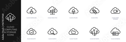 Cloud Computing and Storage Line Icon Set