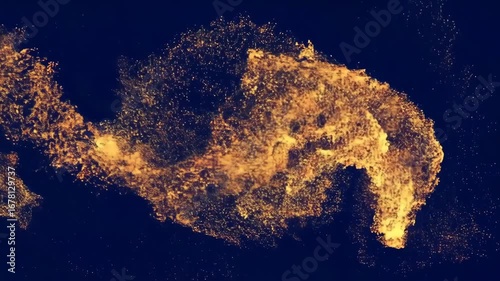 Abstract golden particles swirling on a dark background