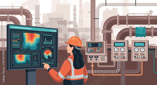 Industrial engineer using data visualization for process monitoring and control