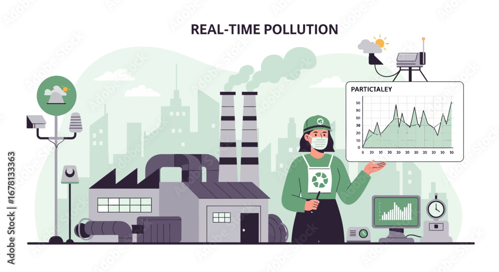 Fototapeta premium Assessing environmental impact: analyzing real-time pollution data from industrial sources