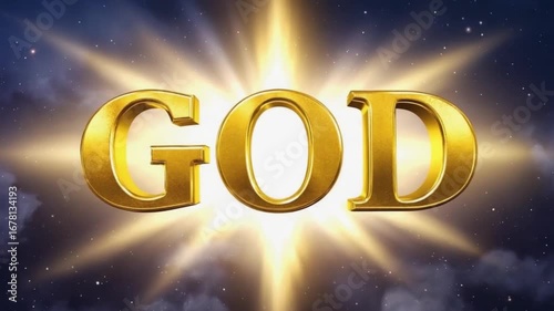 Glorious golden God animation sparkling bright light, faith and spiritual power
