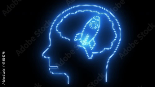 Wallpaper Mural human brain head icon and rocket icon with neon effect Torontodigital.ca
