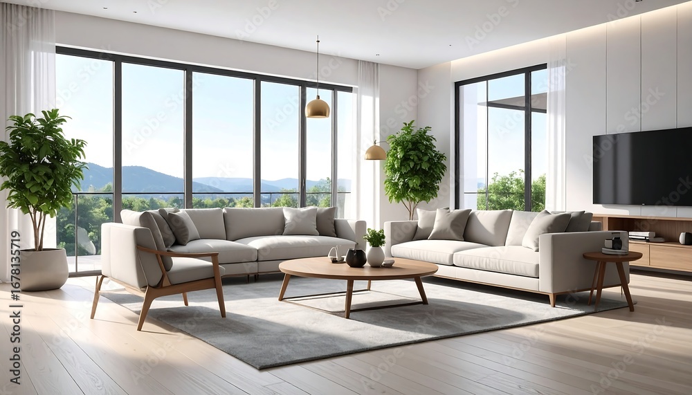 Fototapeta premium Modern living room with mountain view