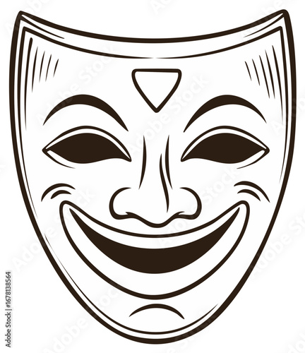 Smiling Face Mask, Happy Emotions Symbol, Theatrical Comedy Outline
