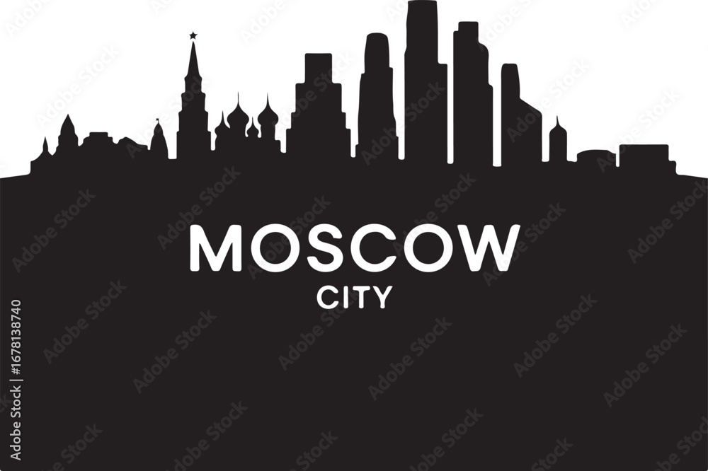 Naklejka premium Moscow City Skyline Banner – Vector Black Silhouette of Russia’s Capital on White Background