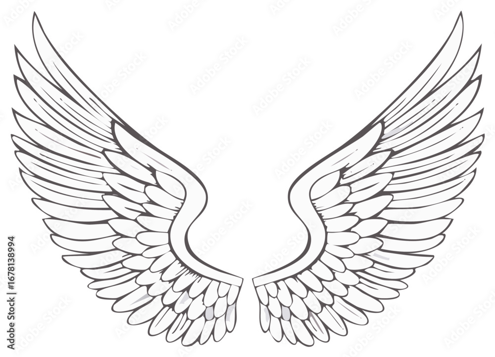 Fototapeta premium Detailed Illustration of Angel Wings in Black and White, Symbol of Freedom