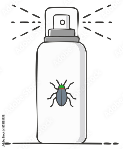Vector illustration of pest control spray bottle with bug icon, insecticide sprayer for bugs.