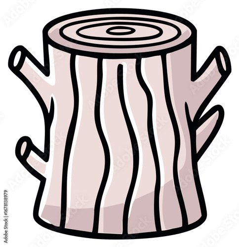 Cartoon Tree Stump with Branches and Wood Grain Detail