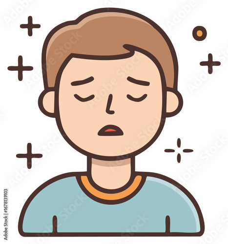 Dizzy man with headache health problem suffering from sickness or illness vector illustration