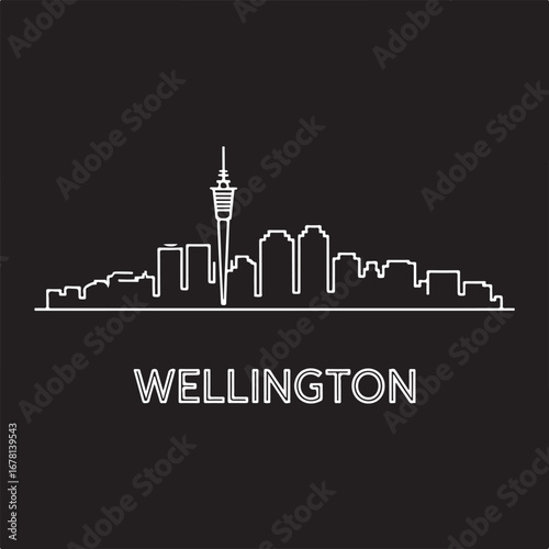 Wellington skyline line art vector illustration, one-line cityscape with landmarks, travel and city design concept,