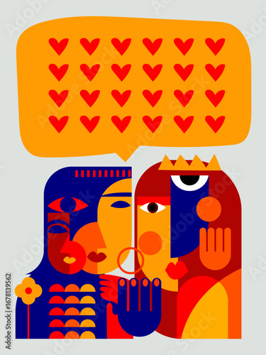 Artistic abstract face portrait woman, geometric, shapes cubism style wall art vector illustration.