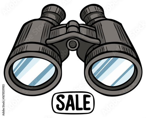 Eye catching cartoon binoculars for exploring discounts and amazing shopping sales