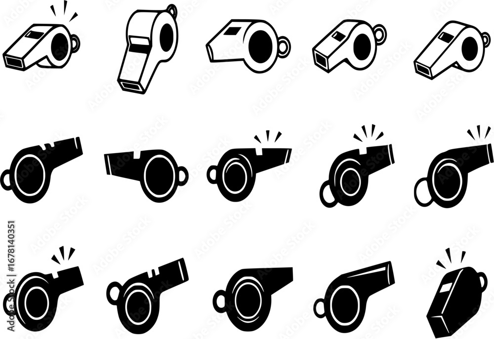 Whistle icon set. Vector graphic illustration. Suitable for website design, logo, app, template, and ui.
