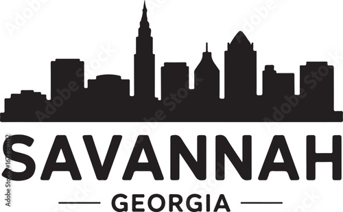 Savannah Georgia skyline horizontal banner vector illustration, black city silhouette on white background