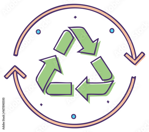 Stylized recycling symbol: Circular arrows forming a triangle for sustainable practices