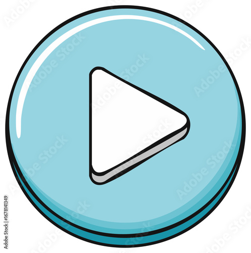 Glossy blue round play button illustration for video or audio start