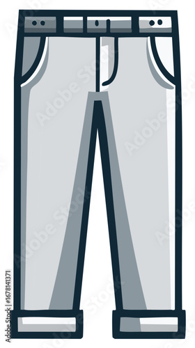 Vector Illustration of Gray Casual Trousers with Rolled Cuffs Flat Design Apparel