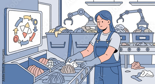 Automated sorting and recycling process in a contemporary industrial facility