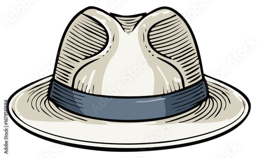 Classic men's Panama style hat with a dark band, vintage fashion statement for sunny weather and style, vector illustration