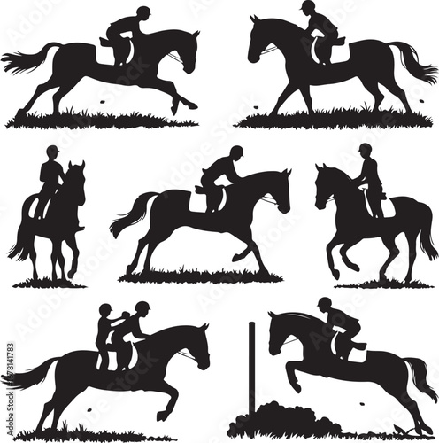Silhouettes of People Horseback Riding – Equestrian Vector Set