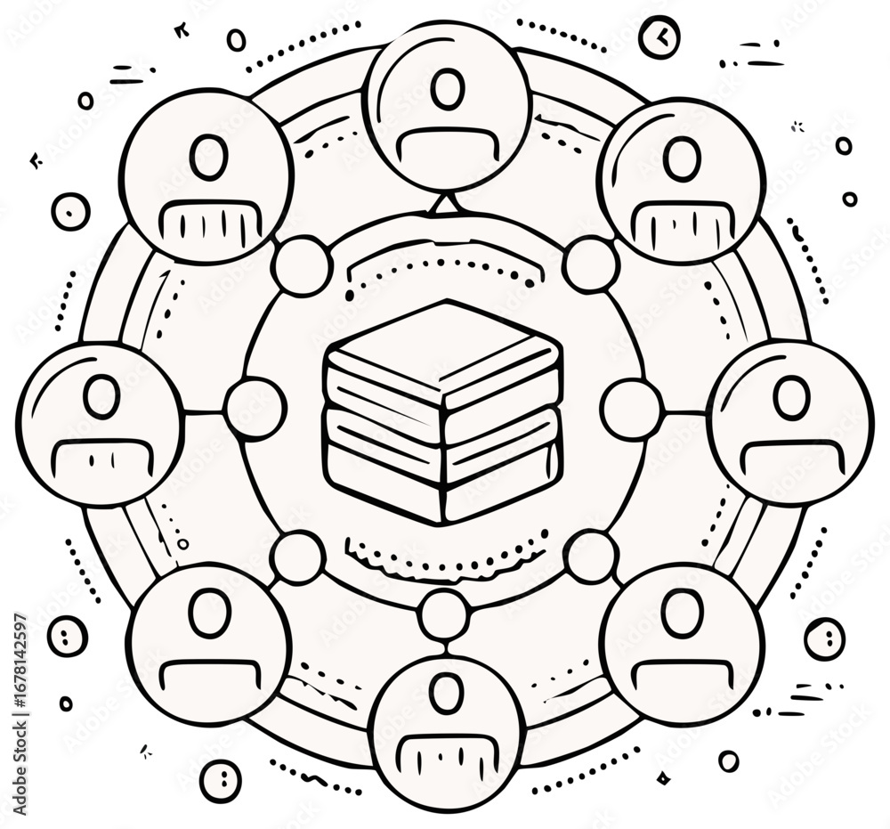 Obraz premium Teamwork Data Sharing Network Connecting People with Stacks for Success