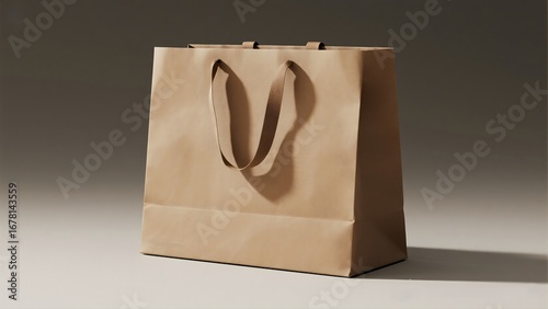 Empty Brown Kraft Paper Shopping Bag on Plain Background