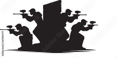 Vector Silhouettes of Paintball and Airsoft Players – Action Poses in Black on White