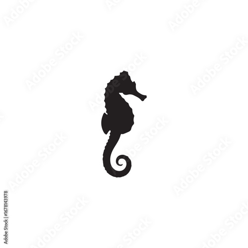 Silhouette of a single seahorse in a simple, elegant black and white design.