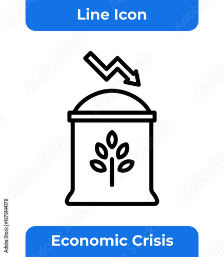Food Crisis Icon Depicting a Falling Grain Bag, a Modern Vector Graphic Symbolizing Hunger, Food Shortage, and Global Economic Issues