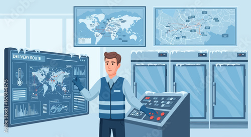 Global logistics control center monitoring temperature-sensitive shipments efficiently