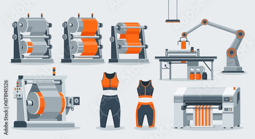 Sportswear manufacturing process with textile machines and robotic arm assistance