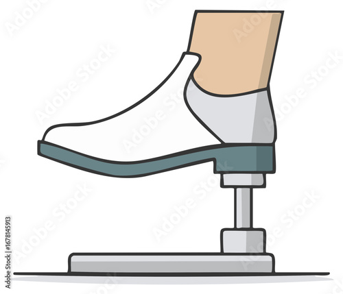 Human leg prosthesis with shoe illustration showcasing medical technology and enhanced mobility support