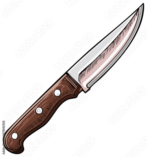 Classic kitchen utility knife with a wood handle vector cartoon illustration