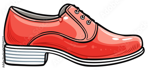 Illustrated Red Oxford Shoe with Striped Heel Classic Formal Footwear Detailed Graphic Style