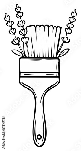Artist paintbrush with fresh lavender sprigs emerging from bristles