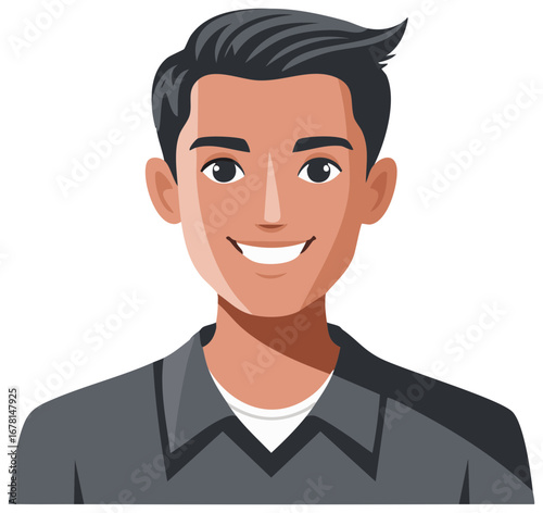 Friendly young man smiling confidently in a modern vector cartoon portrait illustration