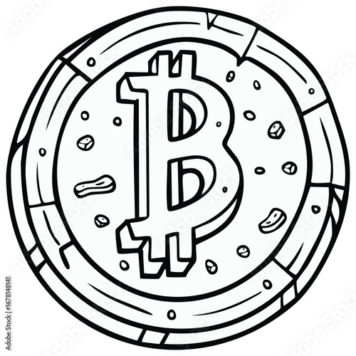 Bitcoin cryptocurrency coin illustration. Vector line art style