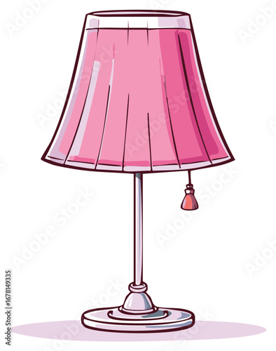Elegant Pink Lampshade Illustration  Cartoon Table Lamp with Pull String